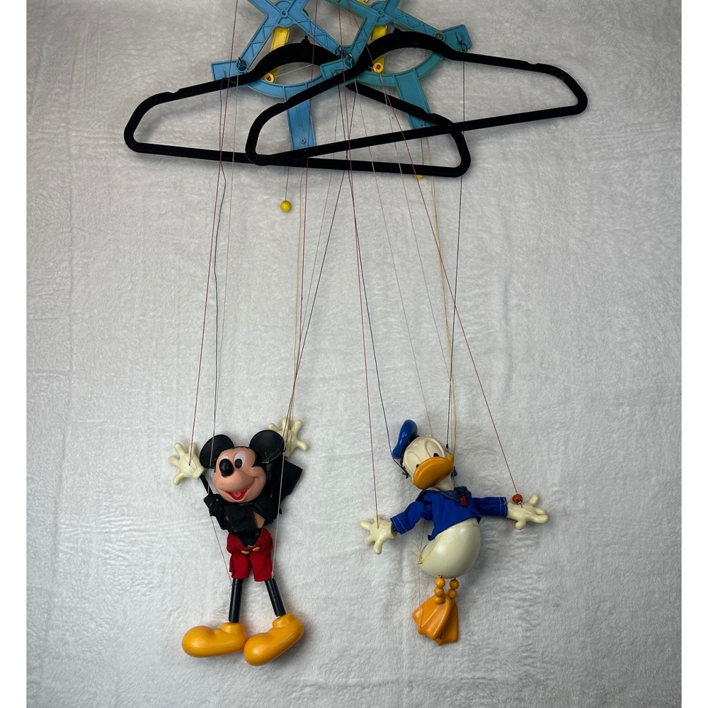Disney Mickey Mouse & Donald Duck Marionette Puppet Set Vintage Multi Color 10in